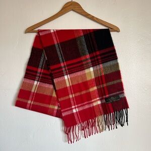 NWOT - Red Plaid Scarf with Fringe 100% Cashmere